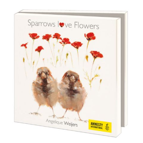 Wenskaarten Angelique Weijers, Sparrows Love Flowers