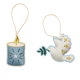 Kersthangers kaars en vredesduif, set van 2