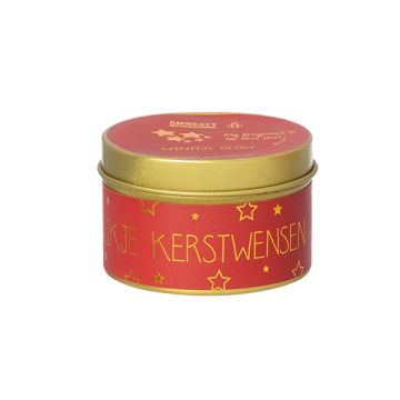 Een blikje kerstwensen rood