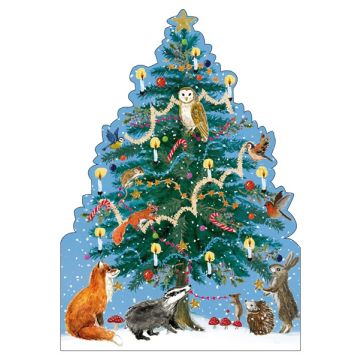 Kerstkaarten bosdieren boom