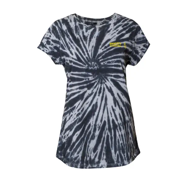 Dames T shirt Amnesty logo tie dye zwart